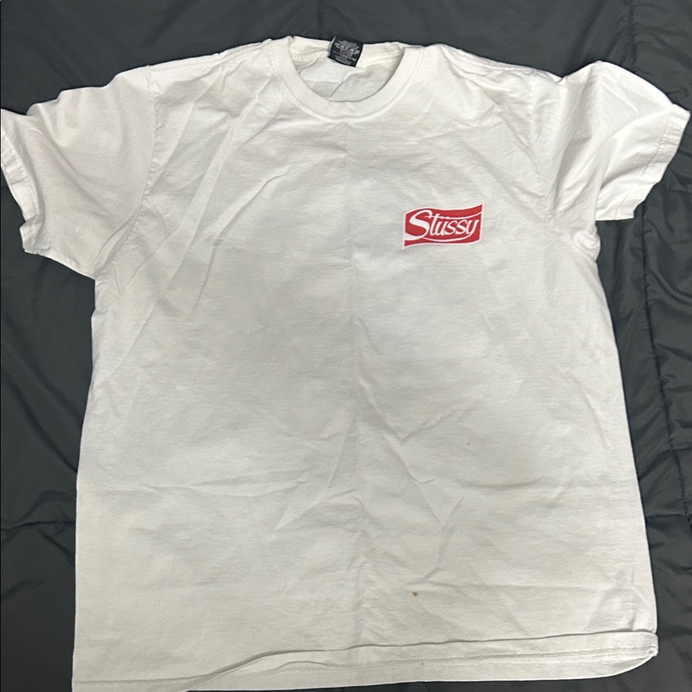 Stussy White Tee with Red Logo